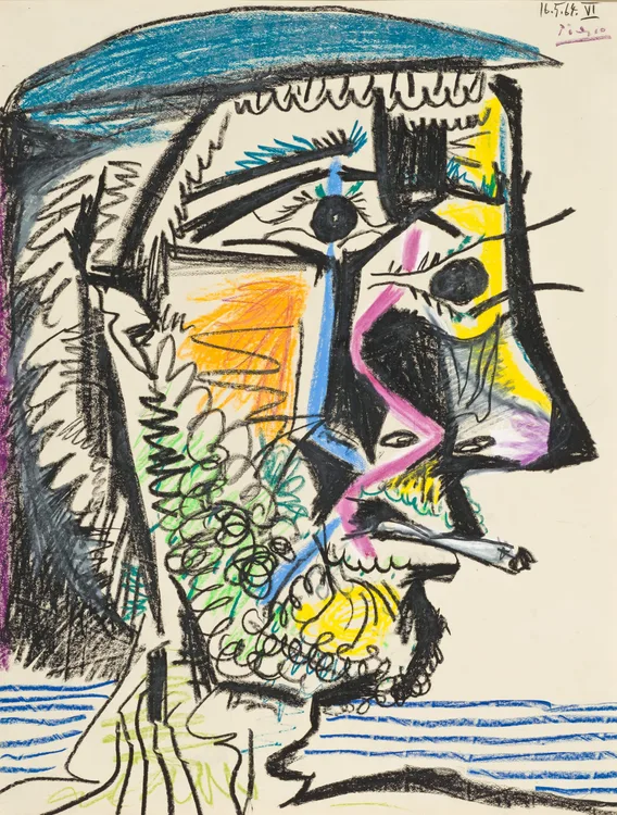 Pablo Picasso, Head of a Bearded Man with Cigarette, 1964 | LACMA