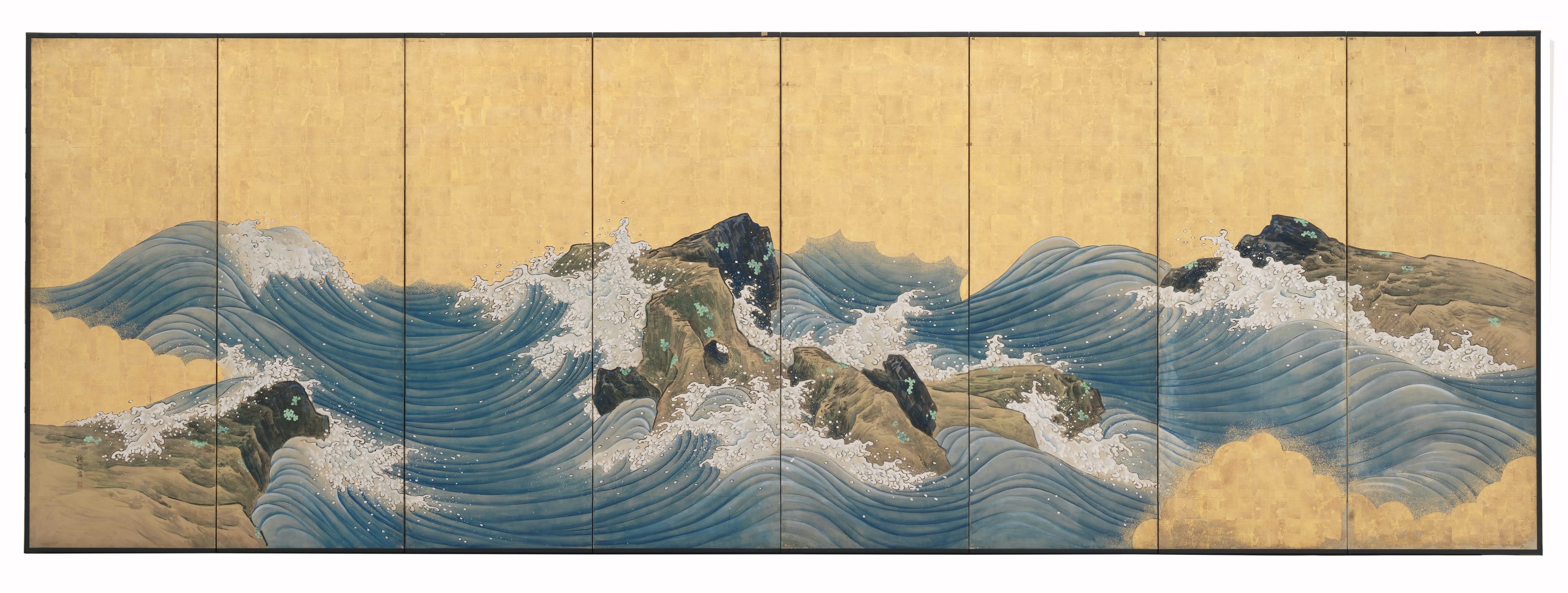 木縁の海｜Edge of Blue Flow Yamaato Kakurei, Rocks Amid Crashing Waves, circa 1810 | LACMA