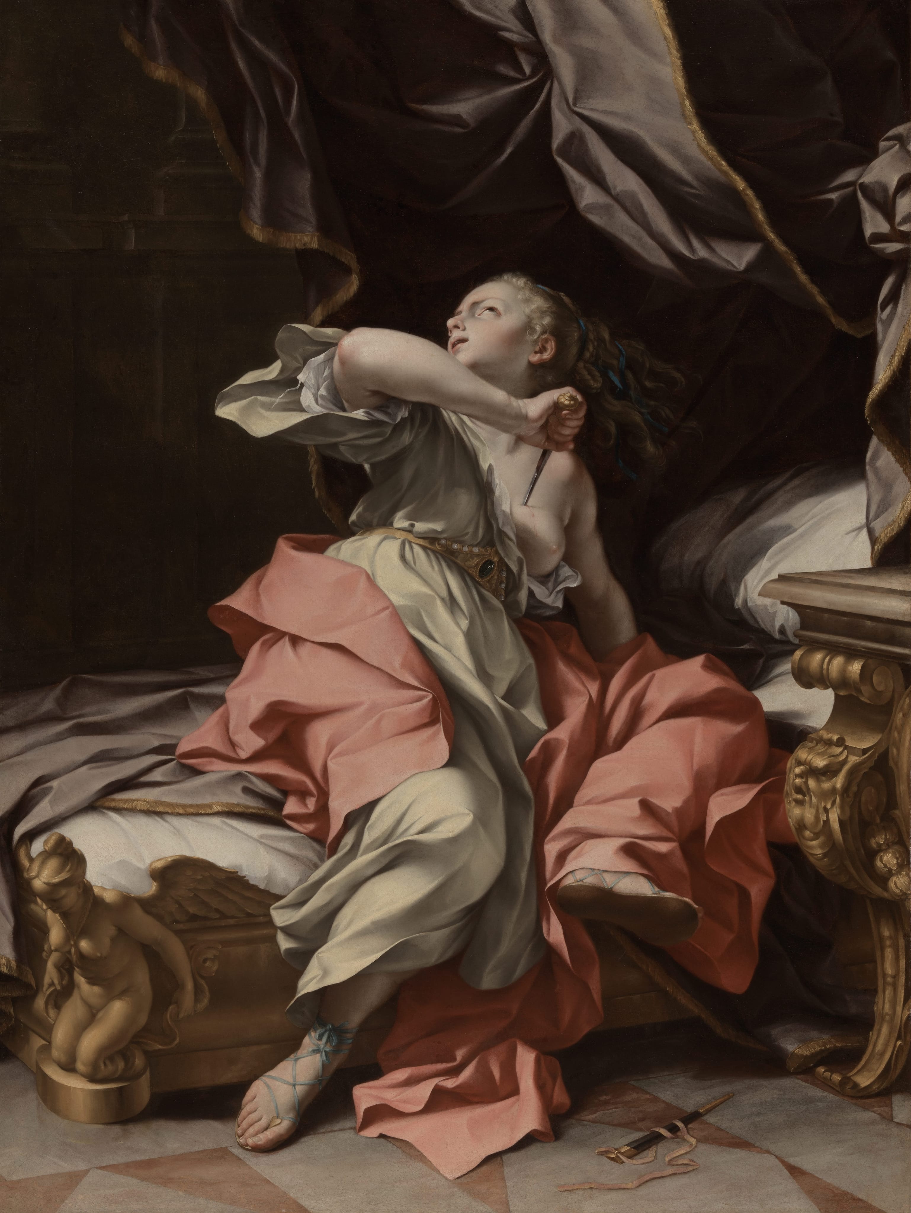 絵画 the memory in the womb Ludovico Mazzanti, The Death of Lucretia, circa 1735 - 1737