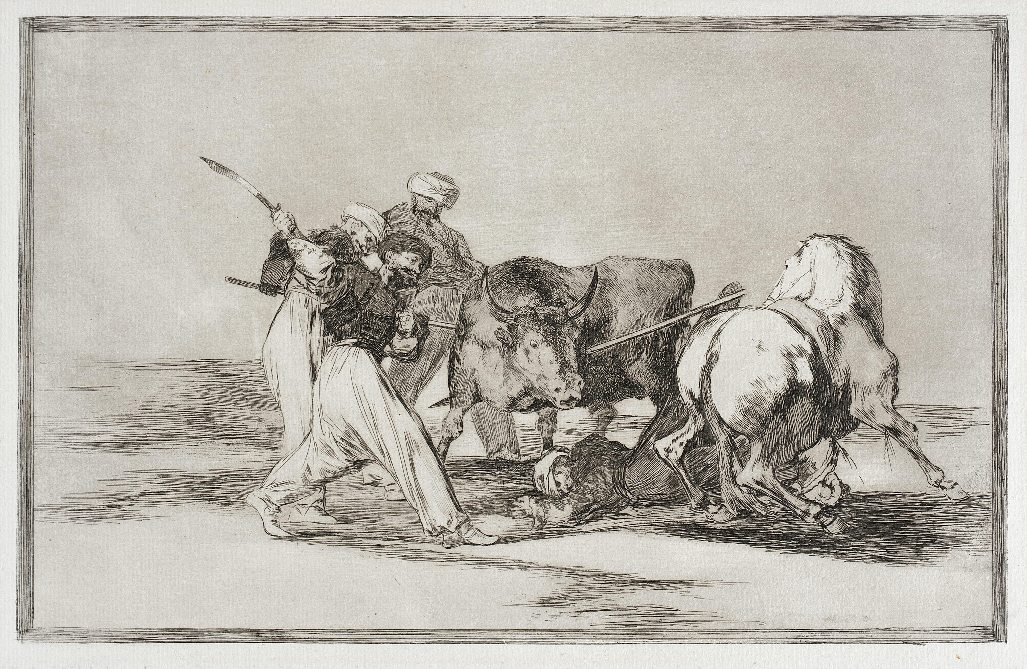 The Moors spear a bull in the field