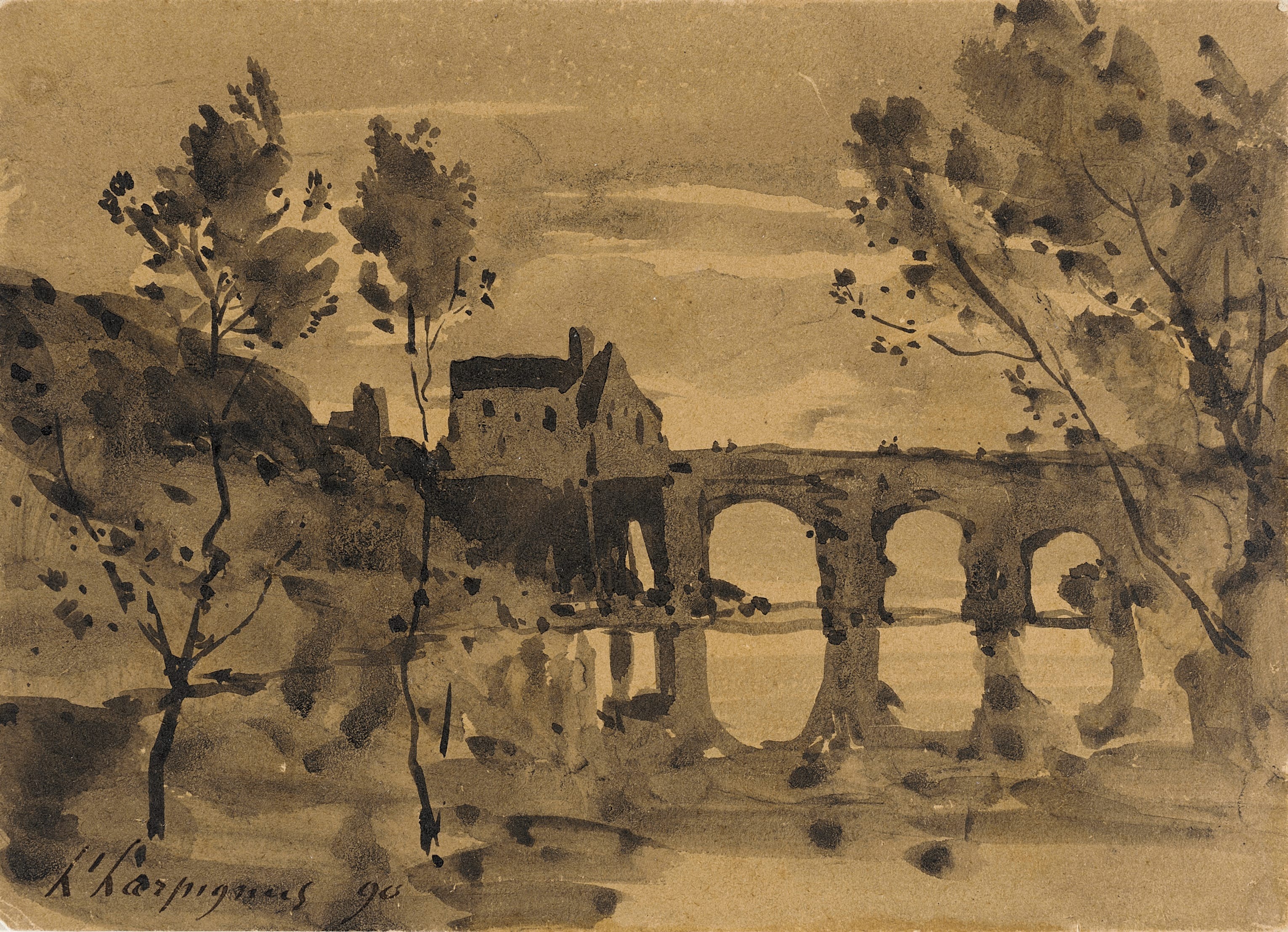 River Landscape with Bridge and House