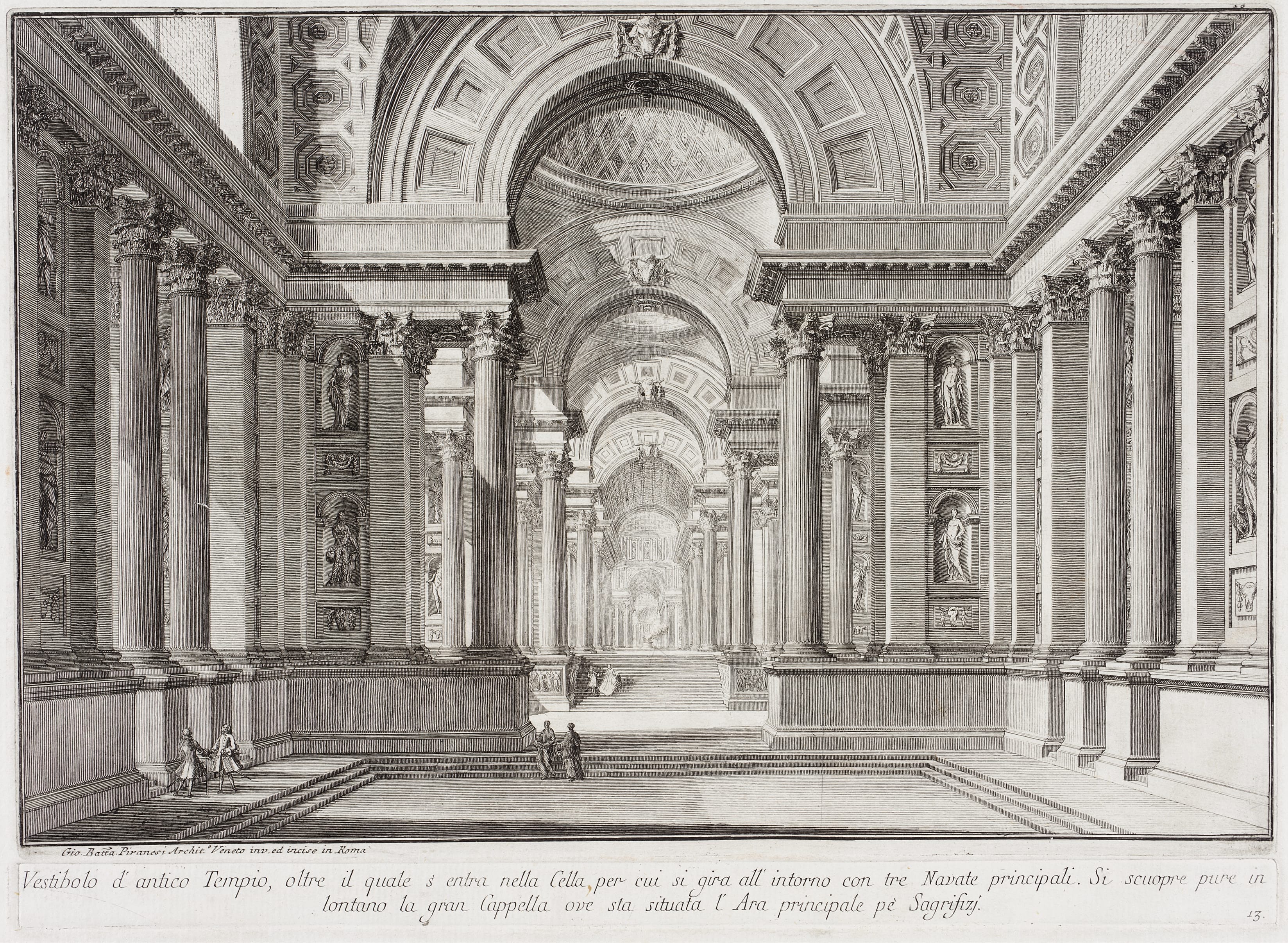 Imaginary ancient temple designed in the style of those built in honor of the Goddess Vesta: in the center is the great altar on which the Vestal Virgins preserved the inextinguishable sacred fire...