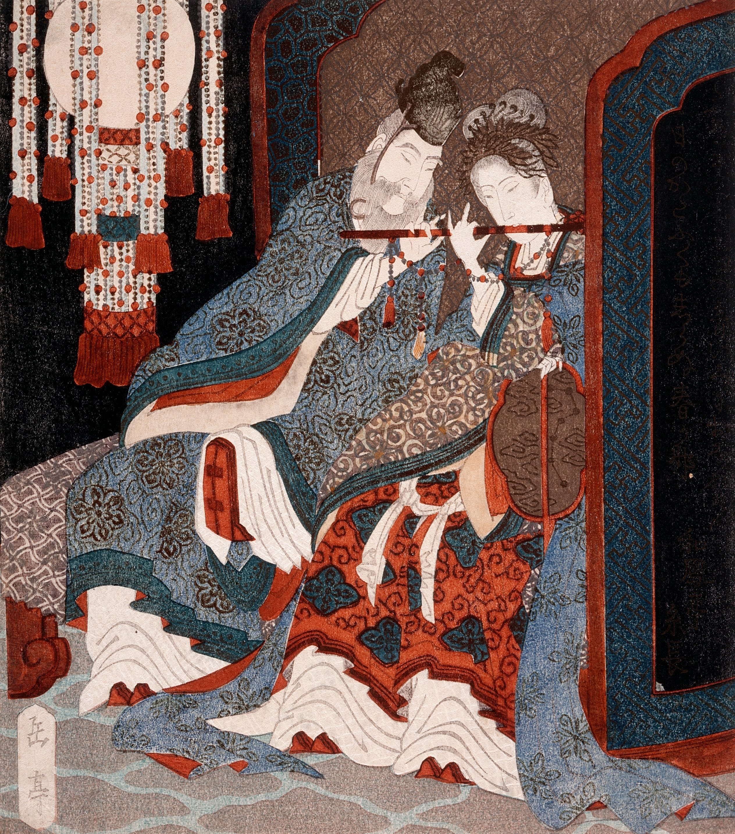 Yashima Gakutei, Emperor Ming Huang and Yang Guifei Playing a
